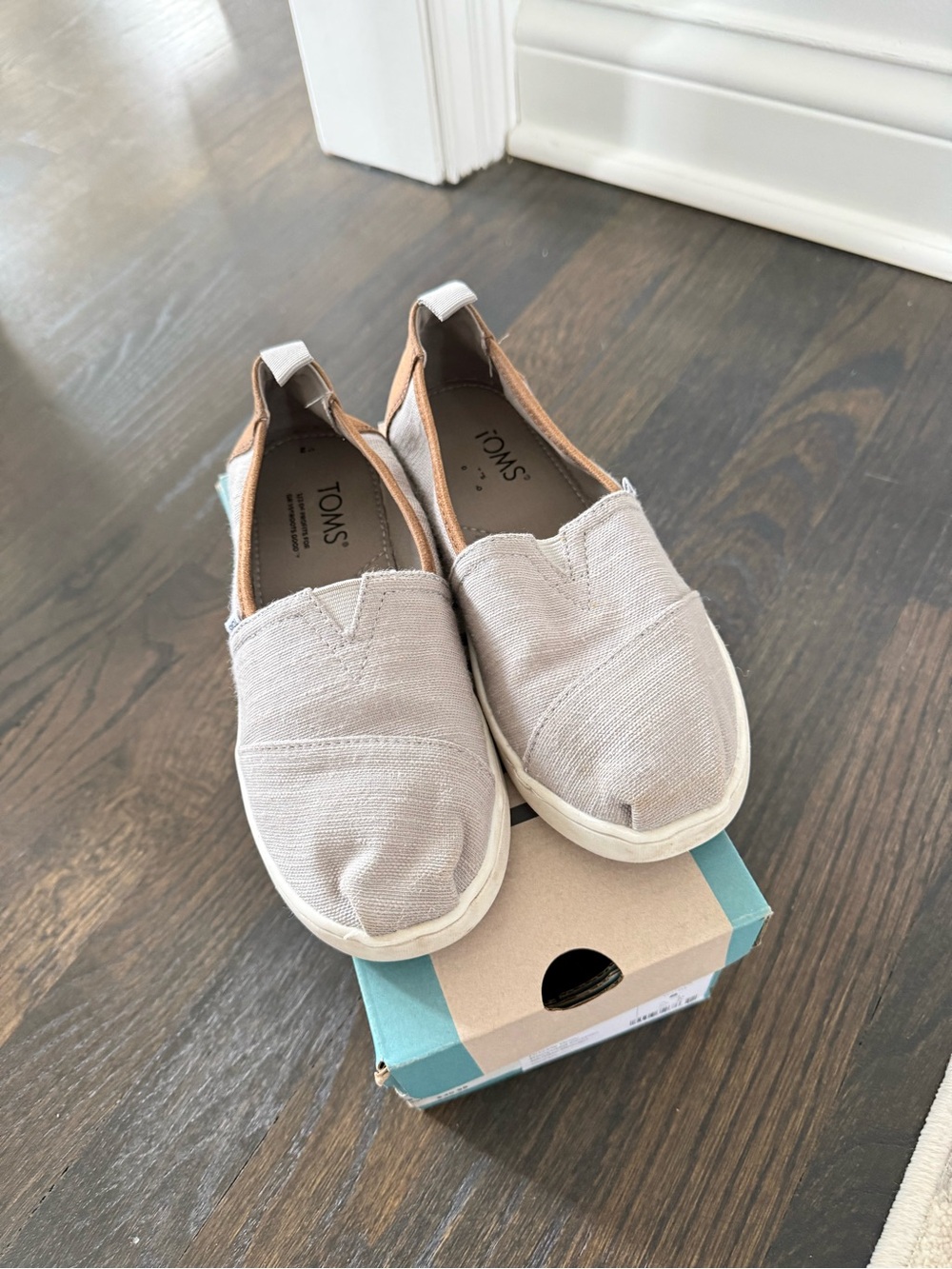 TOMS Classic Slip-On Canvas Shoes in Light Taupe- kids size 2